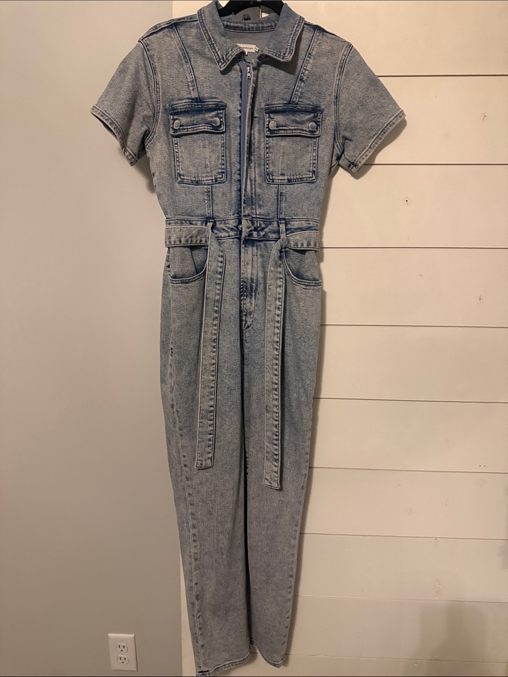 Good American Light Blue Denim One-Piece Jumpsuit with Belt size 2